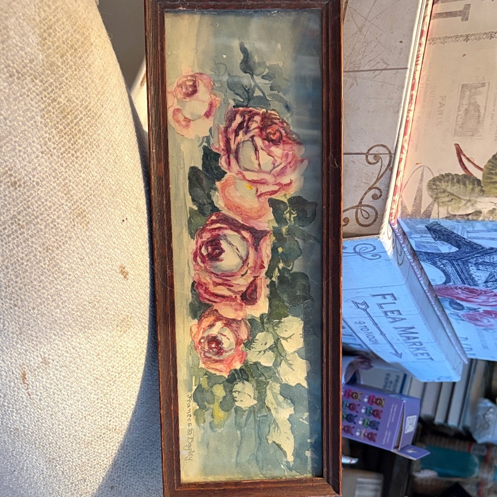 Framed Floral Watercolor Painting - Pink Roses